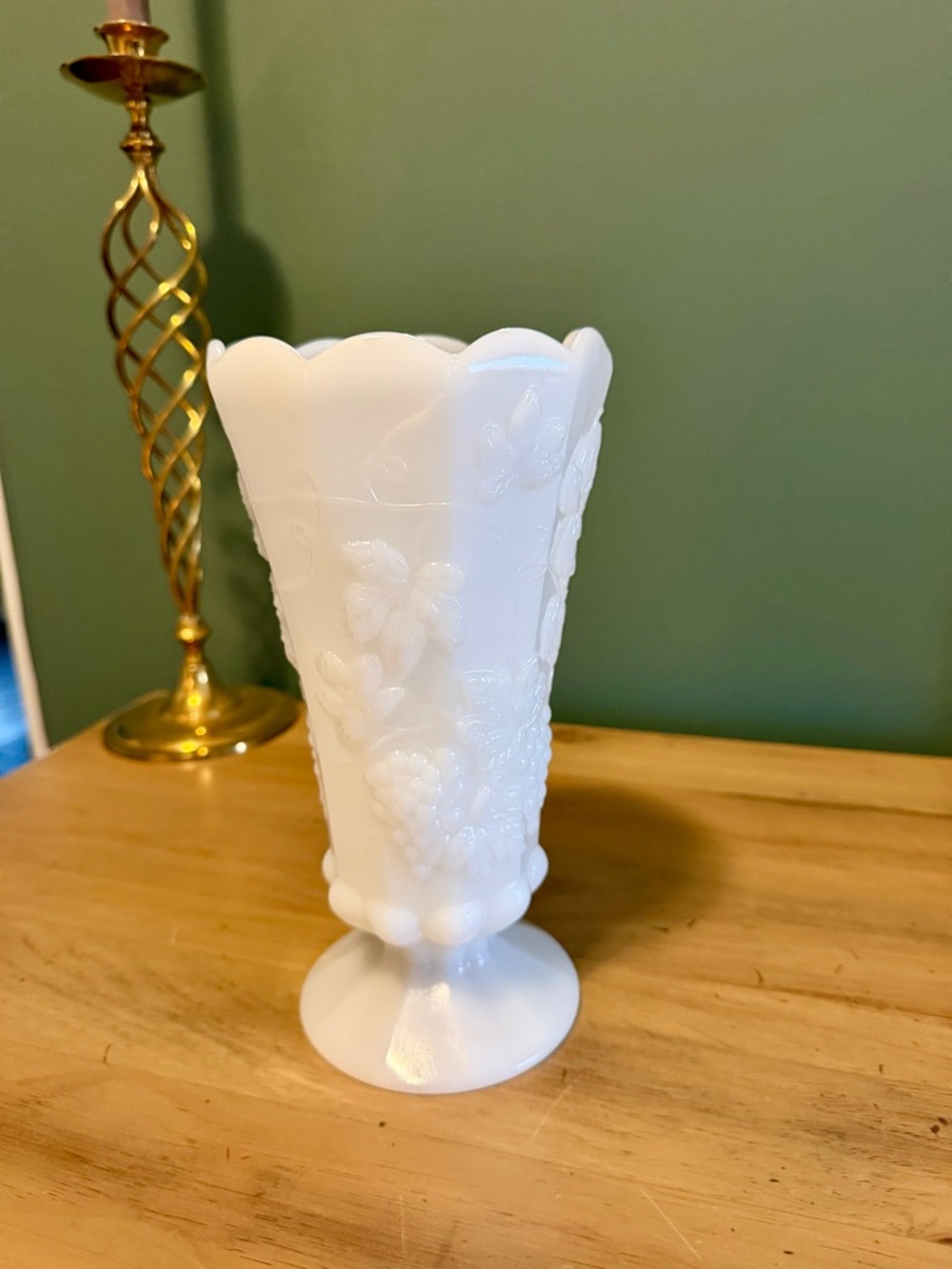 Vintage Milk Glass Lot Vases + Goblets Hobnail Grapes Wedding Decor - Picture 9 of 15